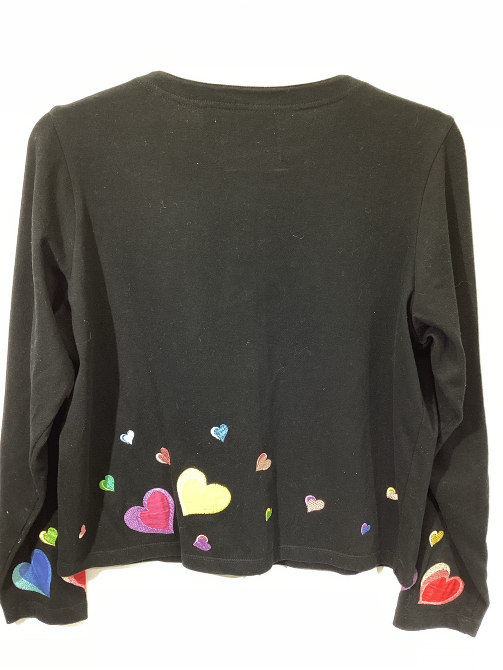Michael Simon Lite Rmbroidered Heart Cardigan Button Small Whimsical Black - Picture 8 of 8